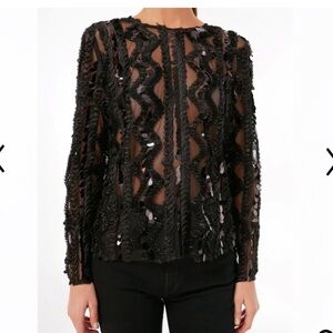Hyacinth House black sequin long sleeve Sutton blouse size Small NWT